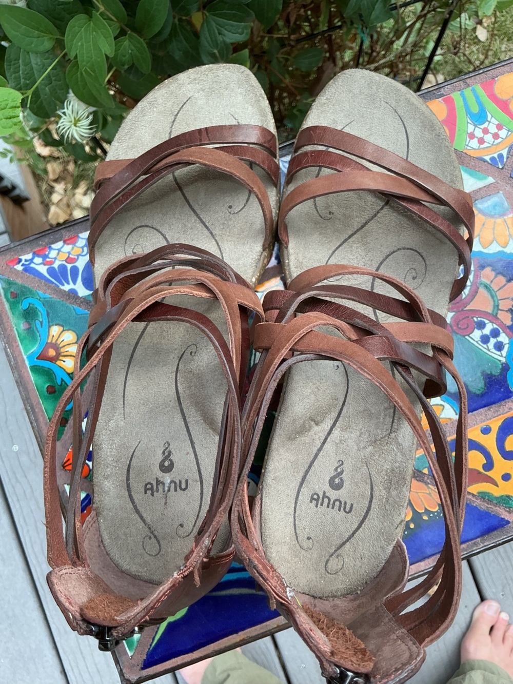 Ahnu Brown Leather Gladiator Sandals Women's Size 8 Comfort Boho Zip Back - Picture 10 of 15